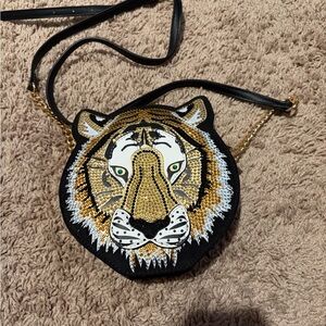 Aldo Black Crossbody Bag with Gold & White Tiger Face